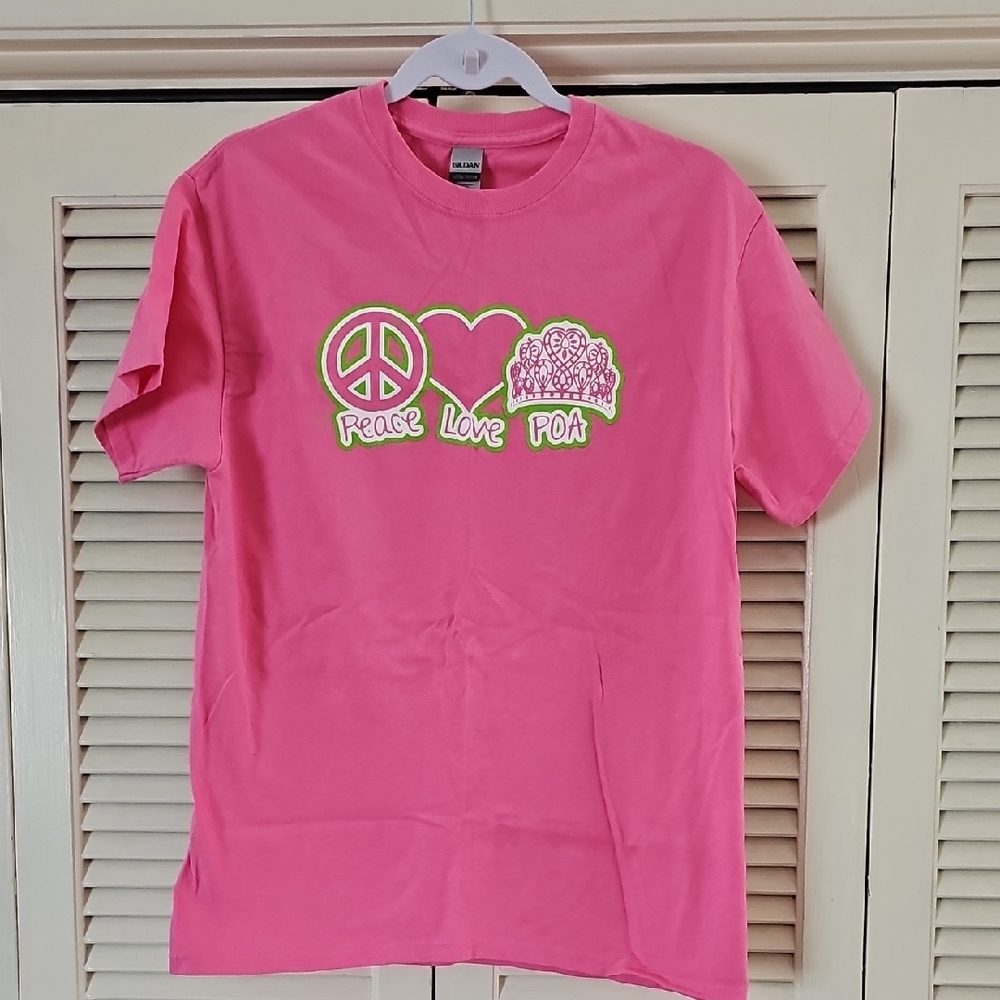 Gildan Pink Kids T-Shirt - Peace Love Pizza